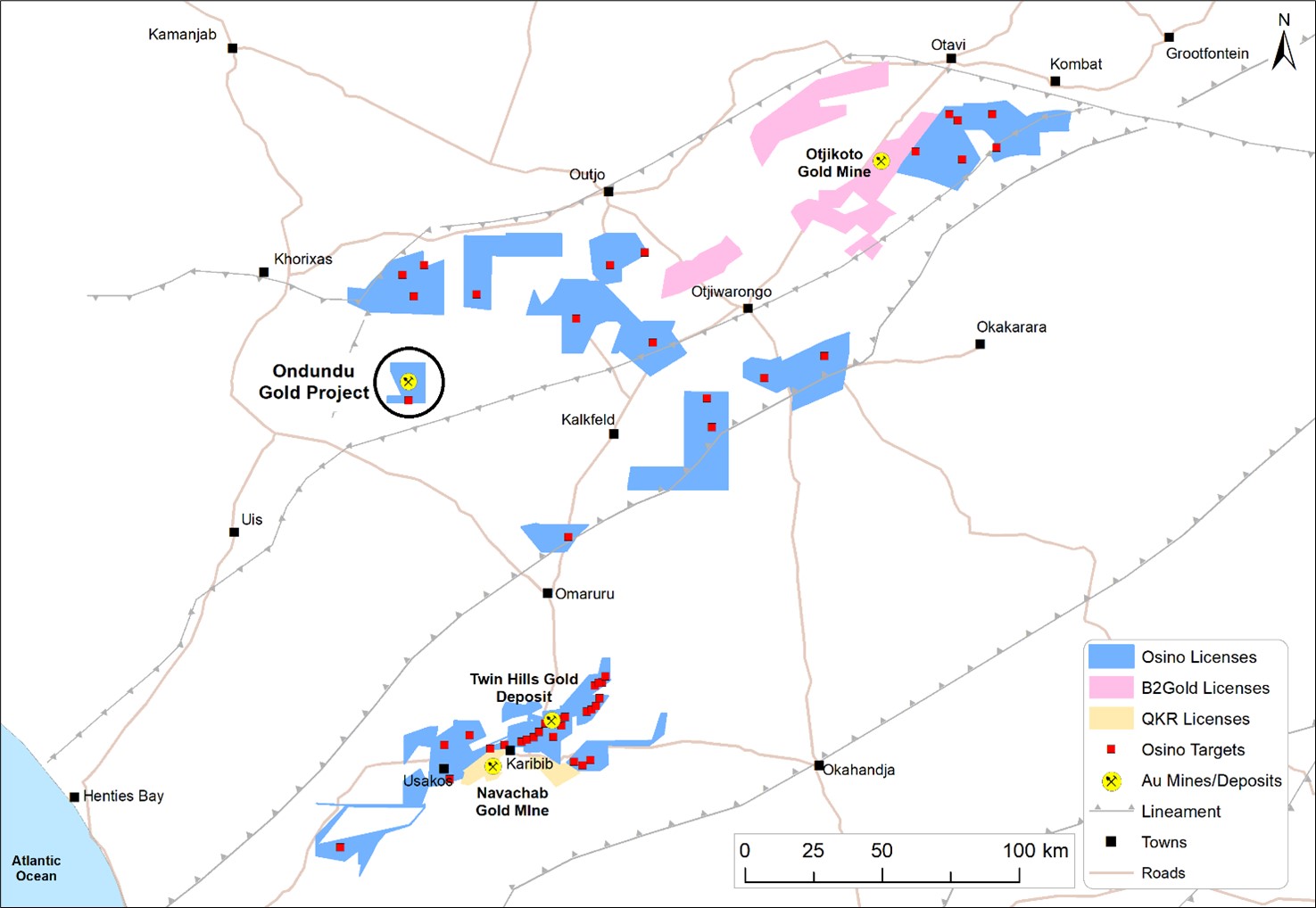 Figure 1: Ondundu Gold Project location relative to Osino’s Namibian ground holdings