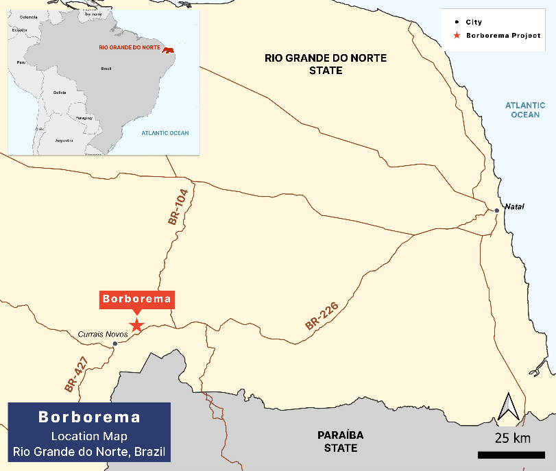 Borborema location map, Rio Grande do Norte, Brazil.