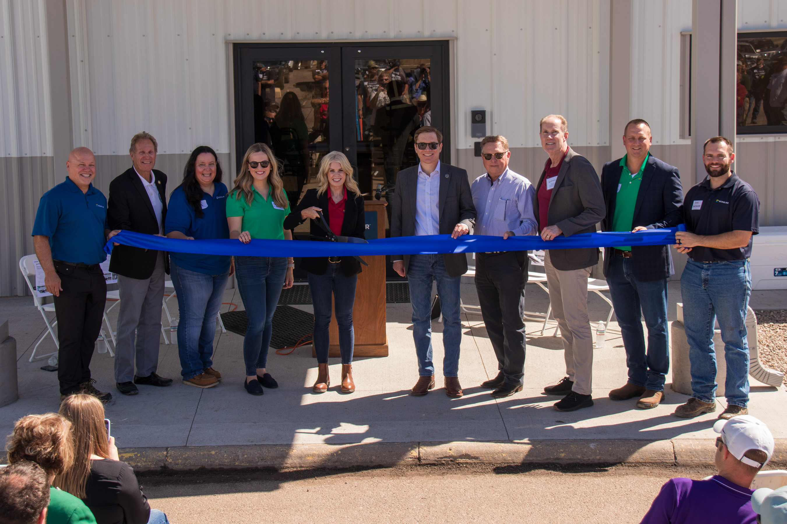 Scoular leaders and State of Kansas officials gather for a ribbon-cutting Wednesday for the company’s new oilseed crush facility in Goodland, Kansas.