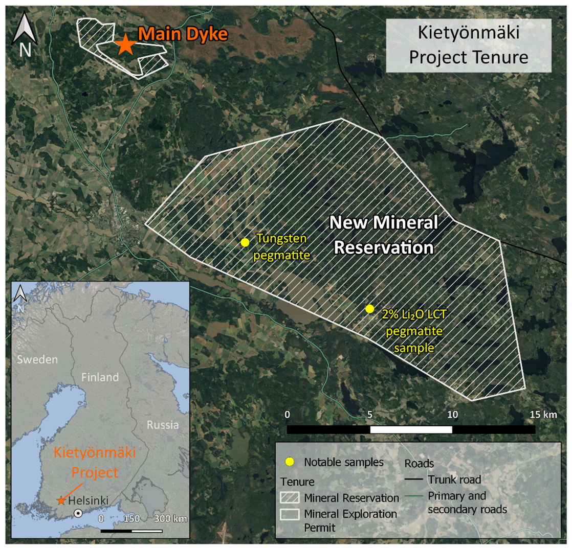 Location of new claim reservation for the Kietyönmäki Project.