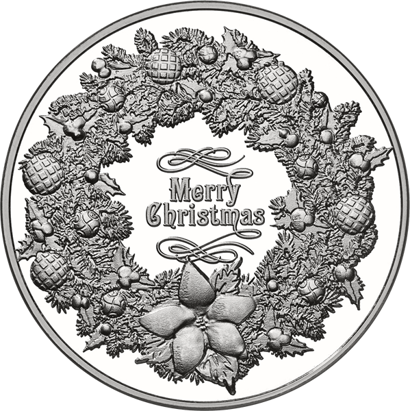 Picture Two: Merry Christmas Wreath
Merry Christmas is engraved in the center of the wreath holiday collectible.  The exquisite, detailed engraving can be seen and felt, while the beauty of the poinsettia blossoms as the hearth of the wreath.  The round is one troy ounce of .999 fine silver, measuring 39mm diameter and thickness of 0.12”.  
For more information on Osborne Mint visit our website at www.OsborneMint.com / #OsborneMint

#MadeInTheUSA
#MadeInAmerica
#Holidays
#Christmas
#Kwanzaa
#Hanukkah 
