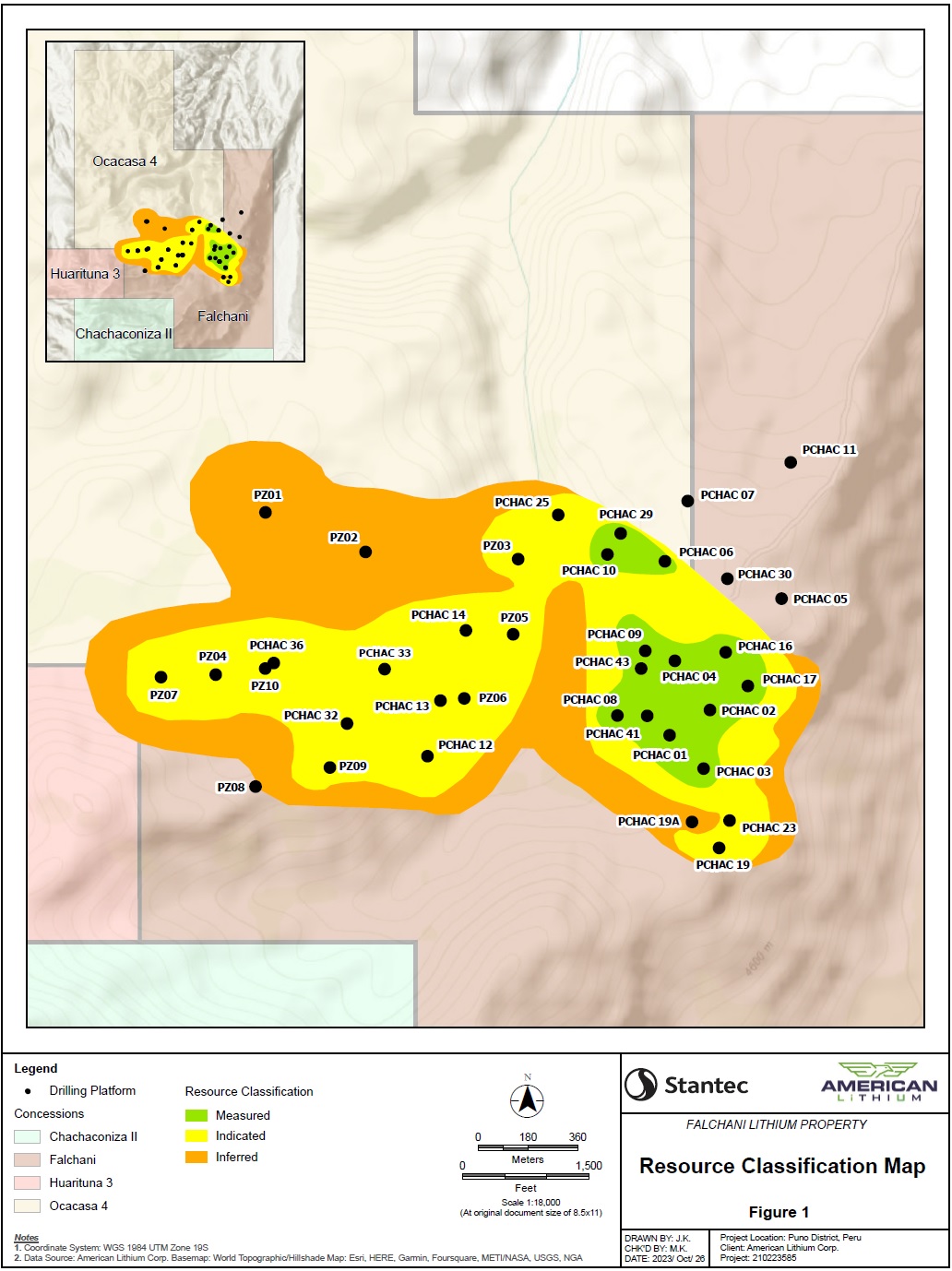 Falchani Project Mineral Classification and Drill Platform Location Map