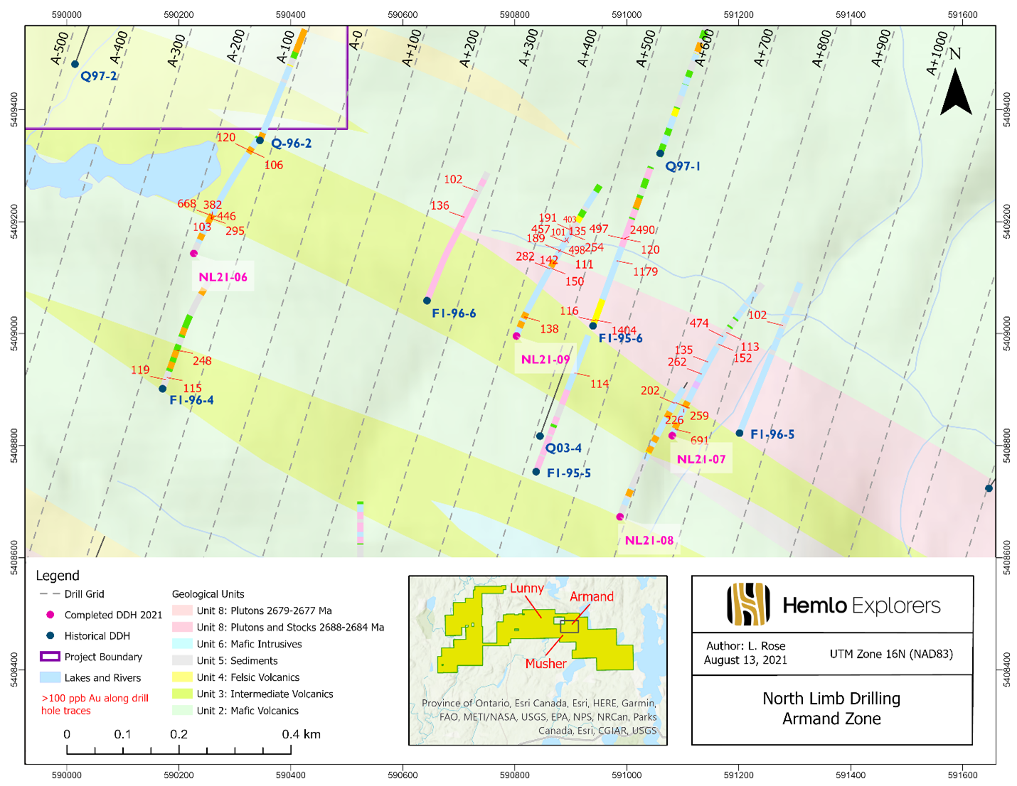 Figure #2 – Armand Lake Volcanic Complex Drillhole Plan Map