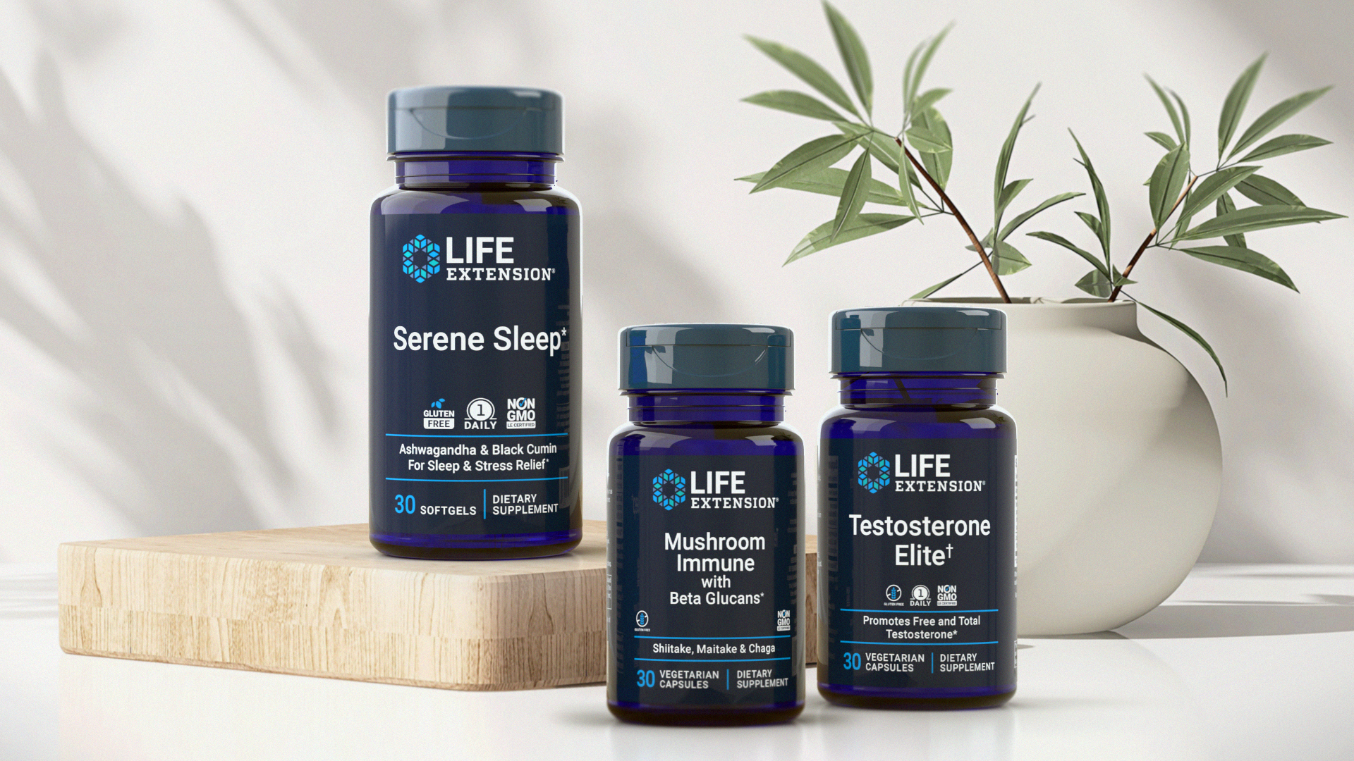 Life Extension Finalists for the 2024 NutraIngredients Product of the Year Award are Serene Sleep, Testosterone Elite and Mushroom Immune with Beta-Glucans.