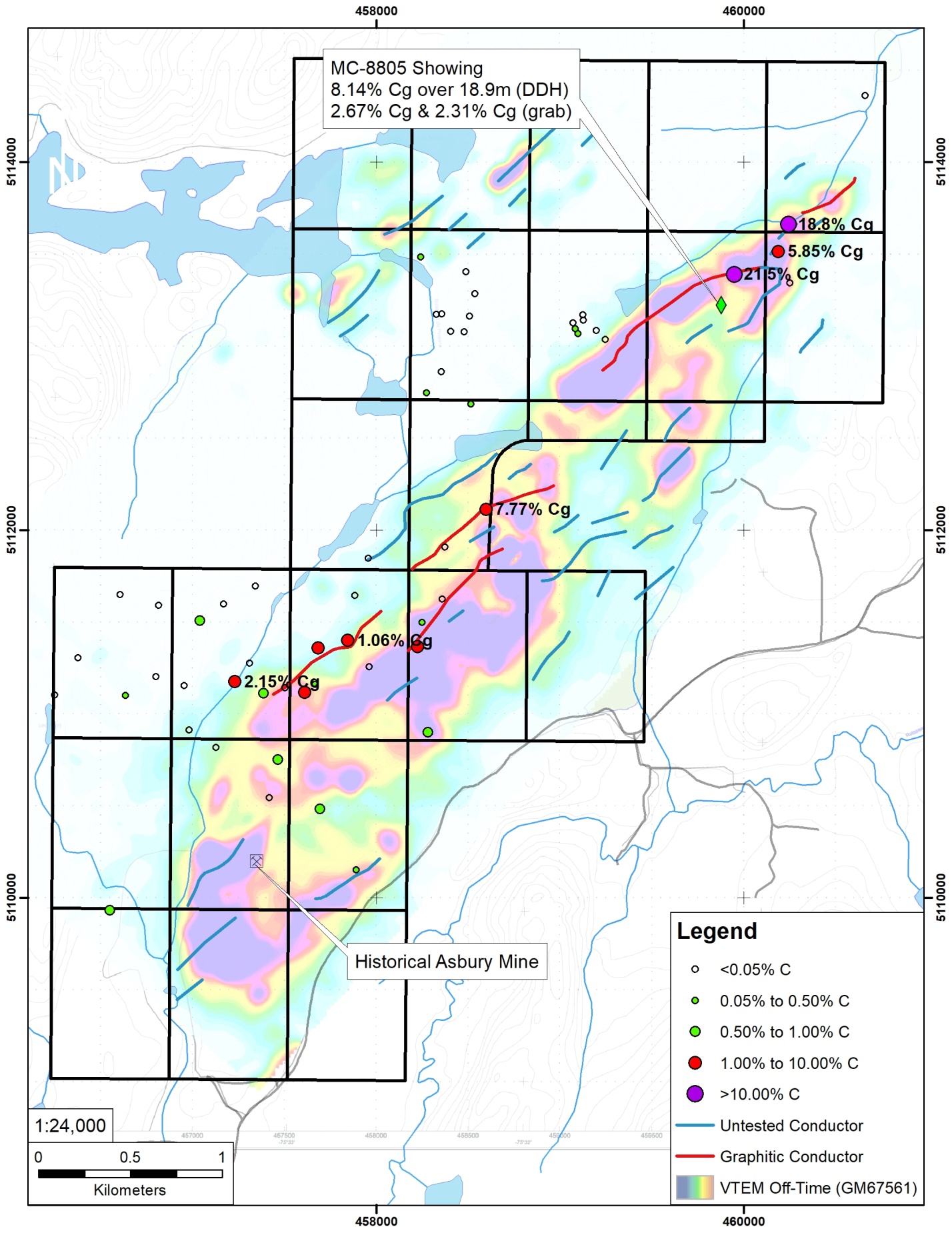 Figure 1:: Conductors and Mineralization on the Property