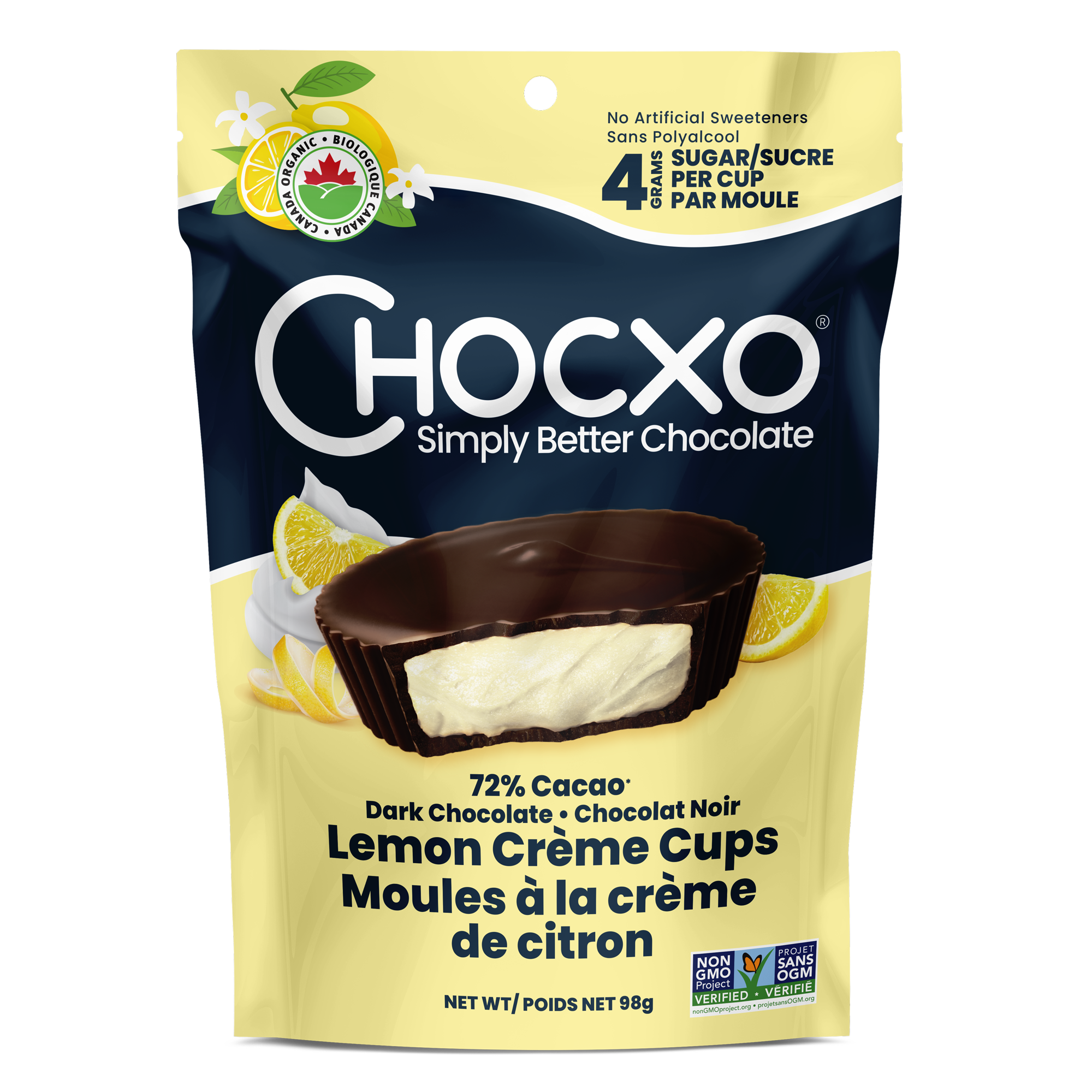 Chocxo's Dark Chocolate Lemon Crème cups, each with only 4g of sugar, have become a fan-favorite and Chocxo’s fastest-selling product ever, quickly disappearing from shelves at retailers like Sprouts, Erewhon and Costco.