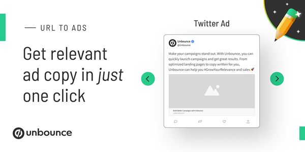 A twitter ad created for Unbounce by URL to Ads. The copy starts "Make your campaigns stand out. With Unbounce, you can quickly launch campaigns"