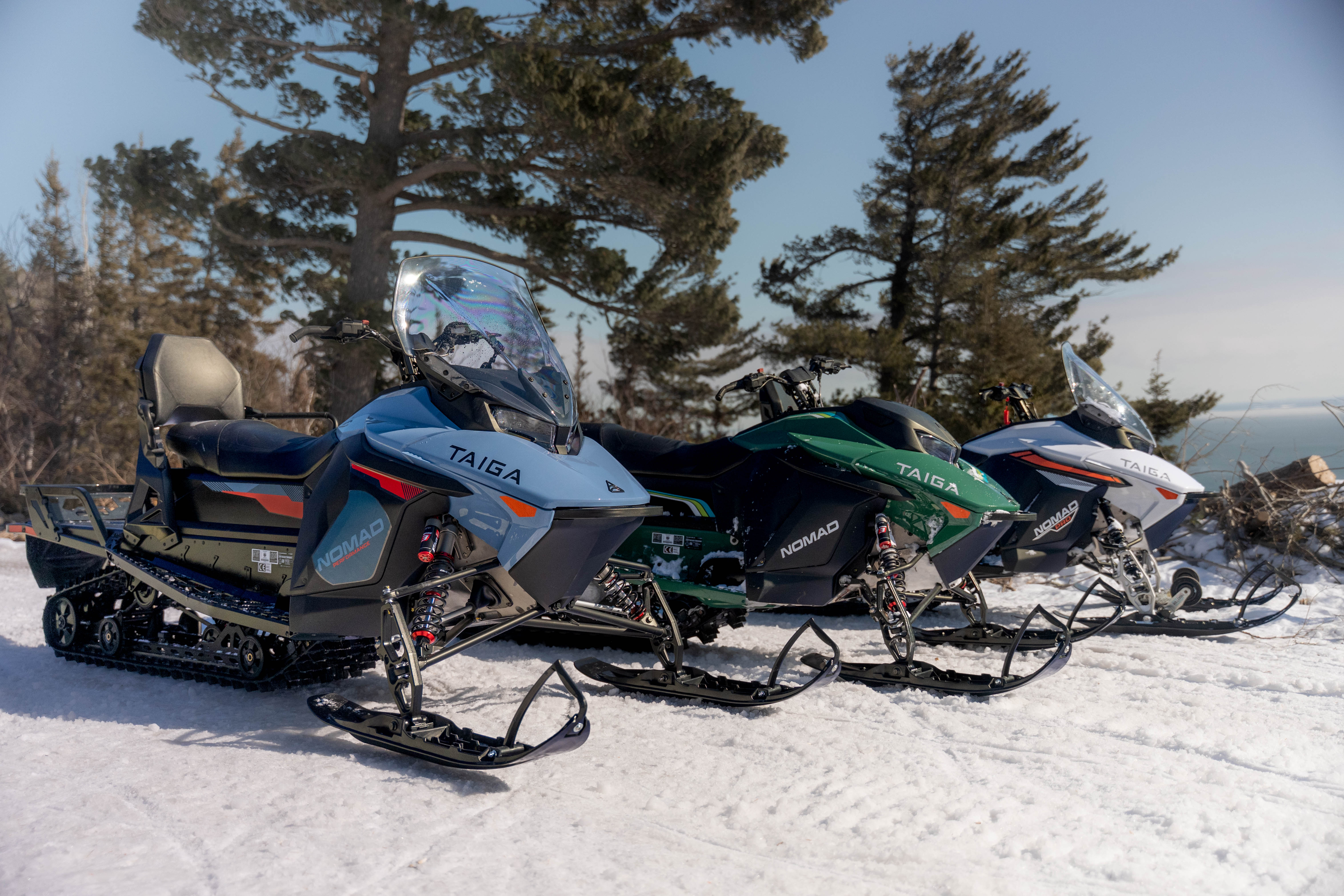 Nomad Performance, Nomad Scout, Nomad Pro.Taiga's MY27 Fleet of all electric snowmobiles.
