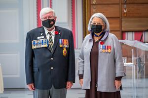 Bruce Julian presents ceremonial First Poppy to her Excellency the Right Honourable Mary May Simon
