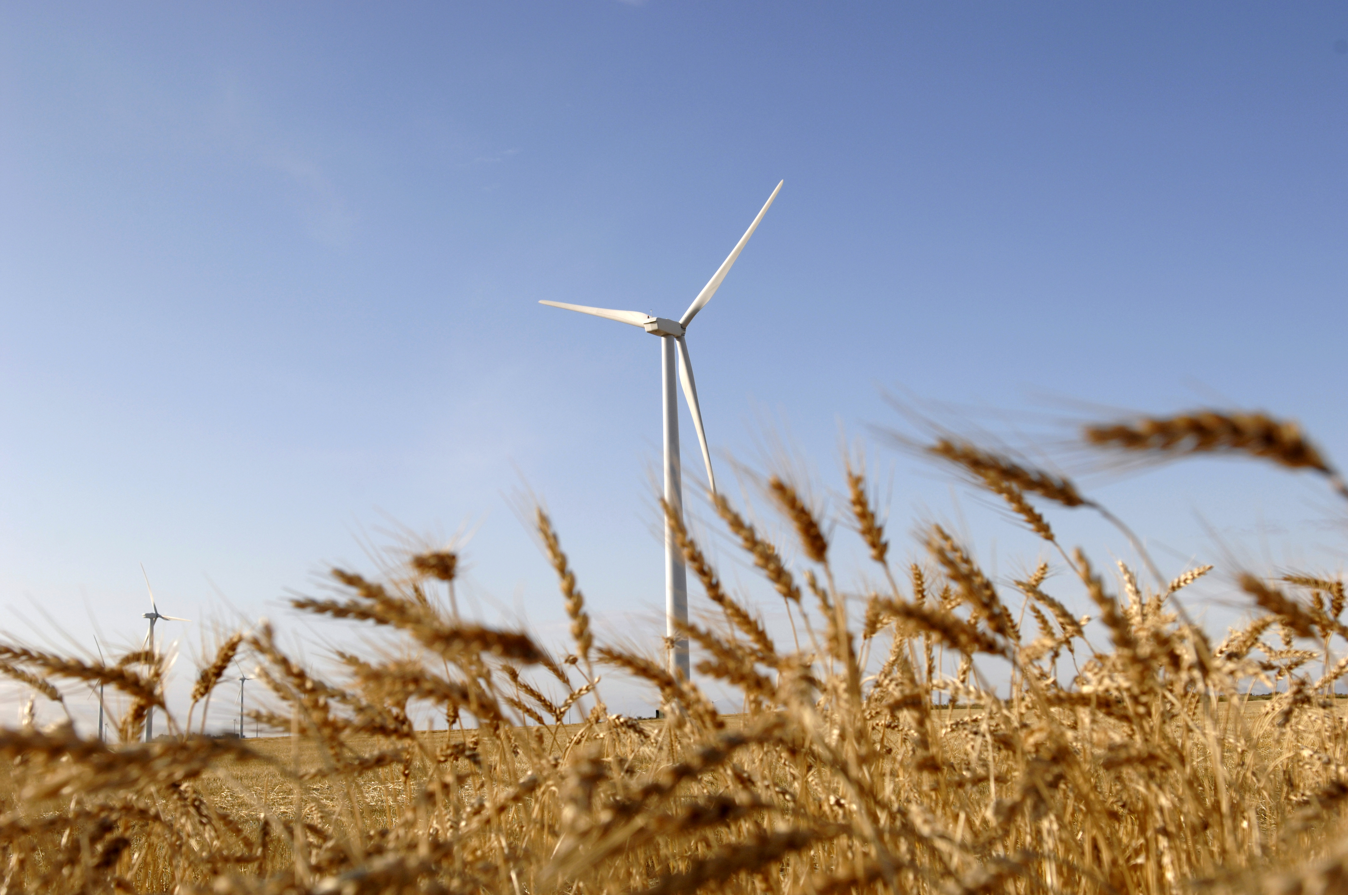 A wind turbine operates in North Dakota