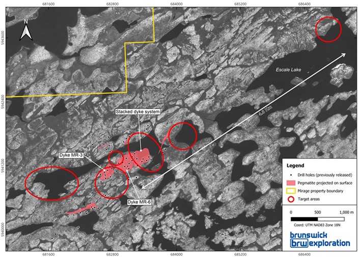 Lac Escale (Mirage) Target Locations – Brunswick Exploration Inc.