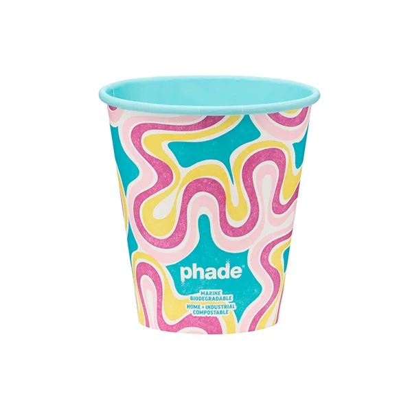 phade Marine Biodegradable and Compostable Paper Hot Cups with Lids, 12 oz, Squiggle Multi Color