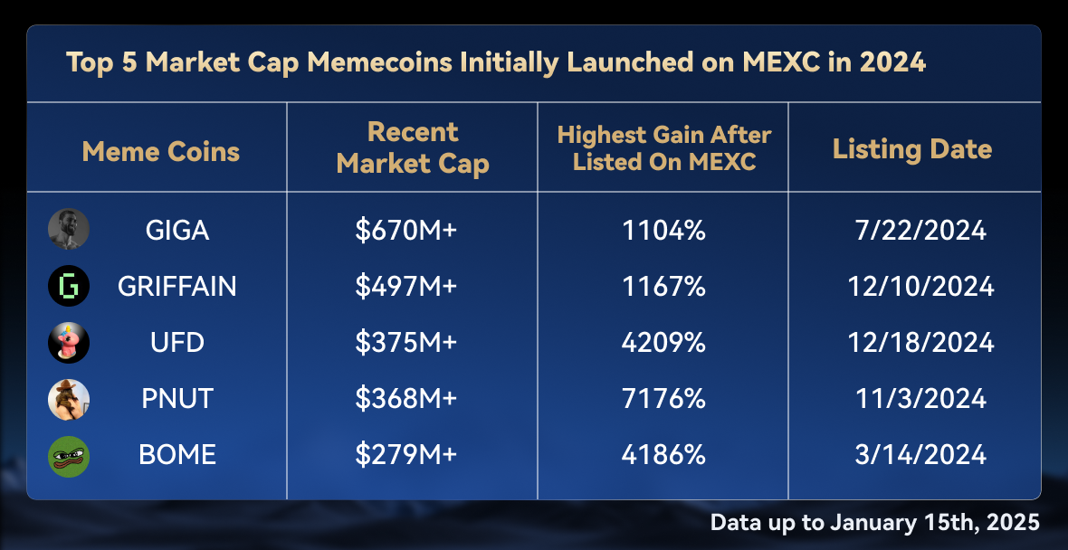 Top 5 Market Cap Memecoins Initially Launched on MEXC in 2024