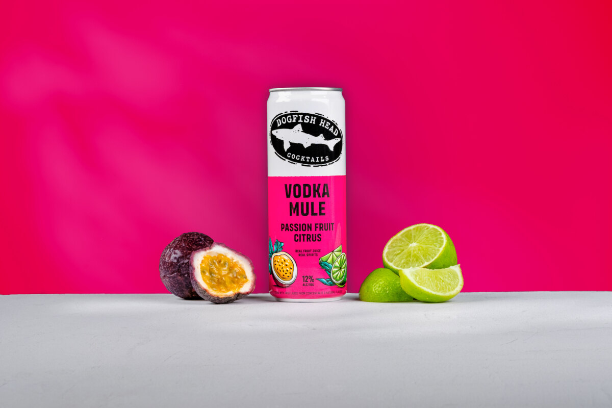 A creative interpretation of a Moscow Mule, the Passion Fruit Citrus Vodka Mule mixes Dogfish Head vodka, real fruit juice from passion fruit and limes, and classic ginger beer ingredients. The result? A zesty, fruit-forward concoction with a subtle ginger kick.