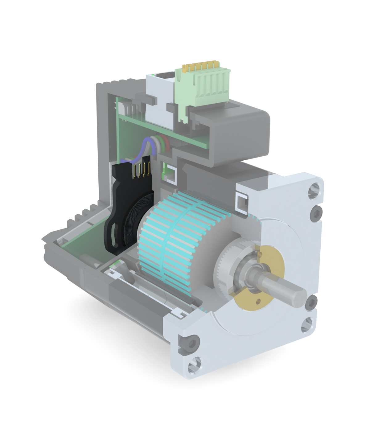 Cutaway of Applied Motion Products’ StepSERVO Integrated Motor with RENCO RCML 15 Encoder