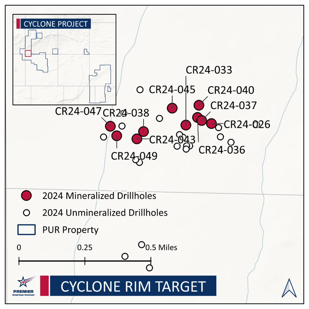 Cyclone Rim Target Mineralized Holes Along a ½ Mile, East-West Trend That Remains Open