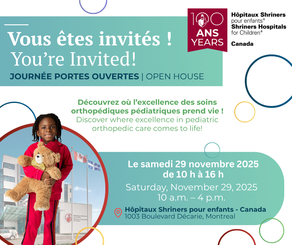 Media advisory: Shriners Hospitals for Children Canada Opens Its Doors to the Public on November 29 in Honour of Its 100th Anniversary