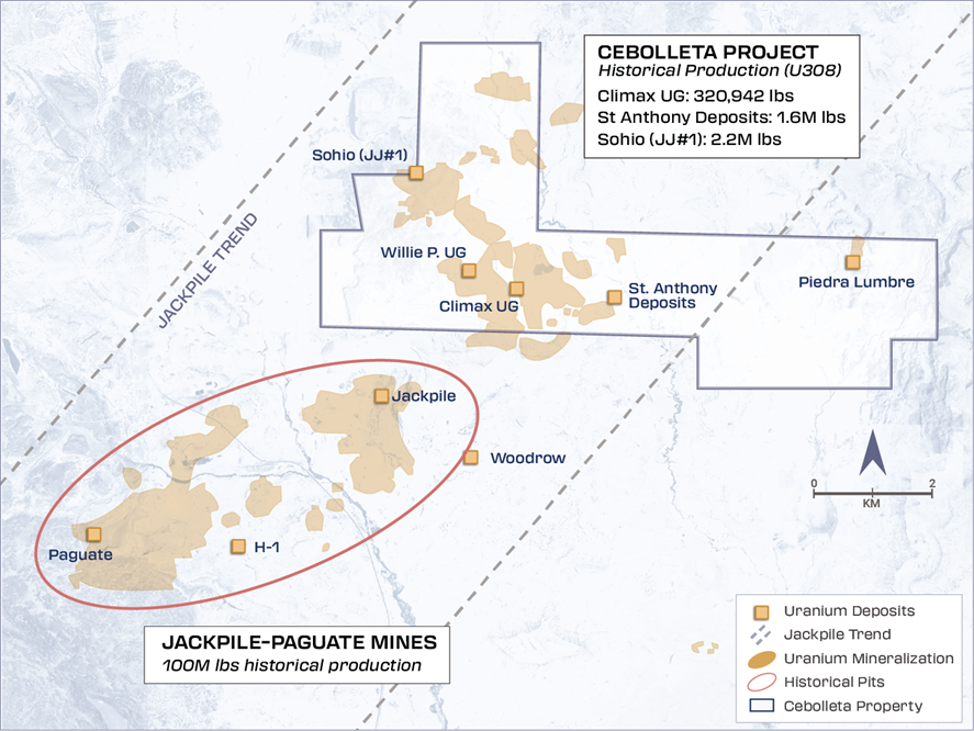 Location of the Cebolleta Project and Known Uranium Deposits