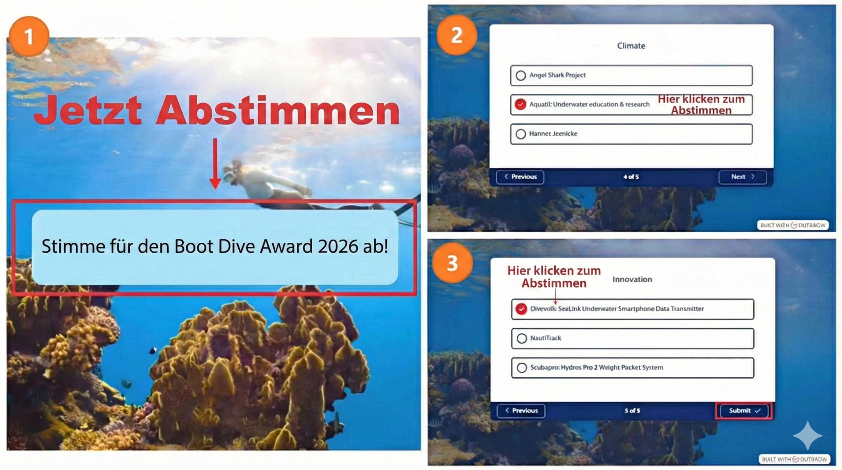 Step-by-step guide for official boot Dive Award 2026 voting for DIVEVOLK and Aquatil