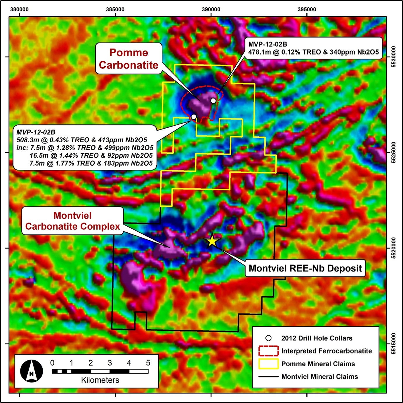 Airborne magnetic image of the Pomme Project and Montviel Deposit.