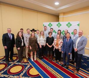 Pennsylvania Secretary of Agriculture, Russell Redding and Horizon Farm Credit CEO, Tom Truitt congratulate the 2023 Farmers on the Rise award recipients.