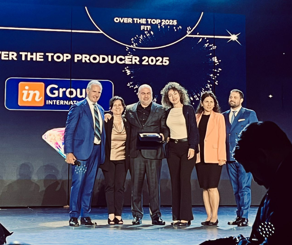 inGroup COO and CFO, Anthony Varvaro accepts the awards for Best MSC Yacht Club Producer 2025 and FIT Over the Top Producer 2025 on behalf of inGroup's global community.