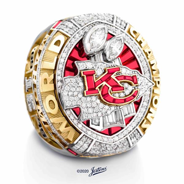 The Kansas City Chiefs 2019 Super Bowl ring, created by Jostens.  