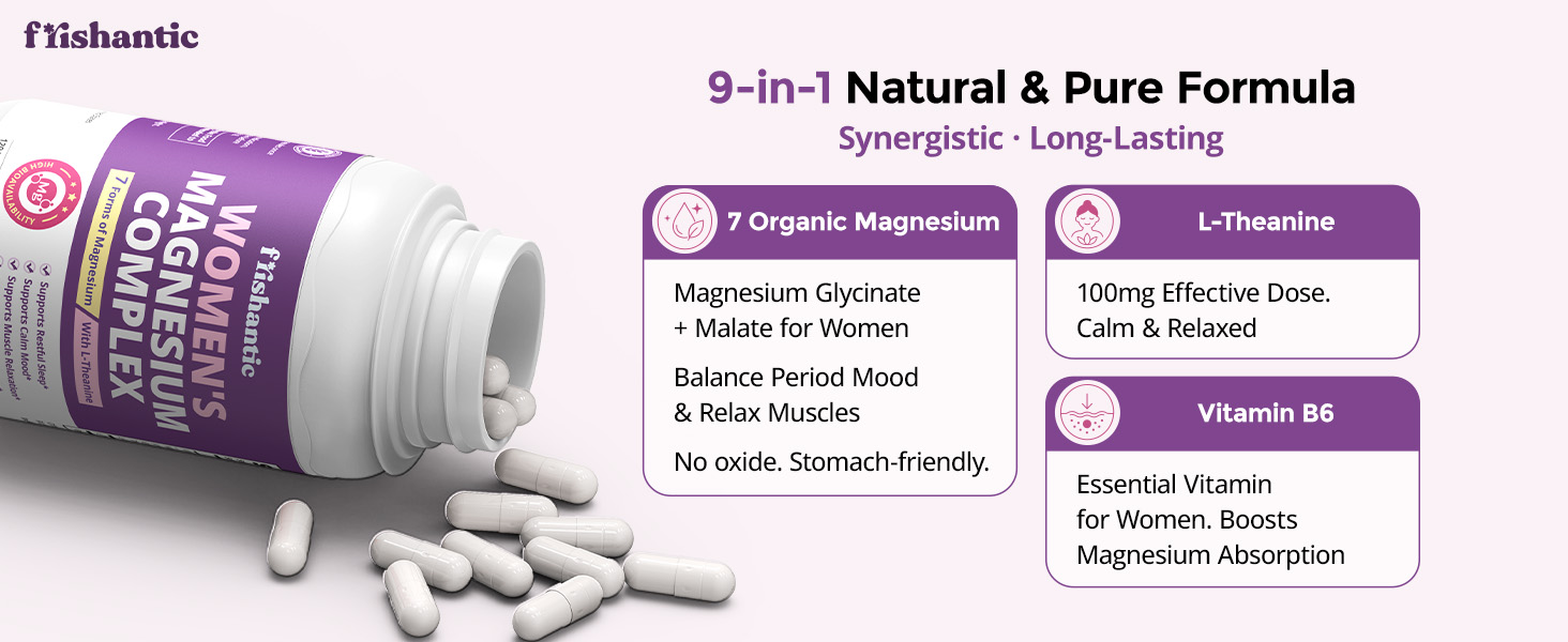 9-in-1 Frishantic Women's Magnesium Complex vegan capsules with L-Theanine & Vitamin B6