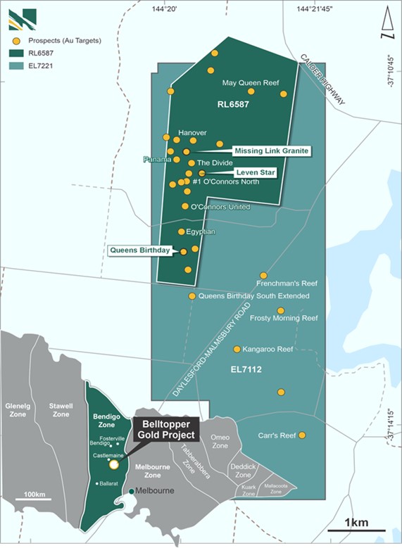 Location of the Belltopper Project, Bendigo Tectonic Zone, Victoria
