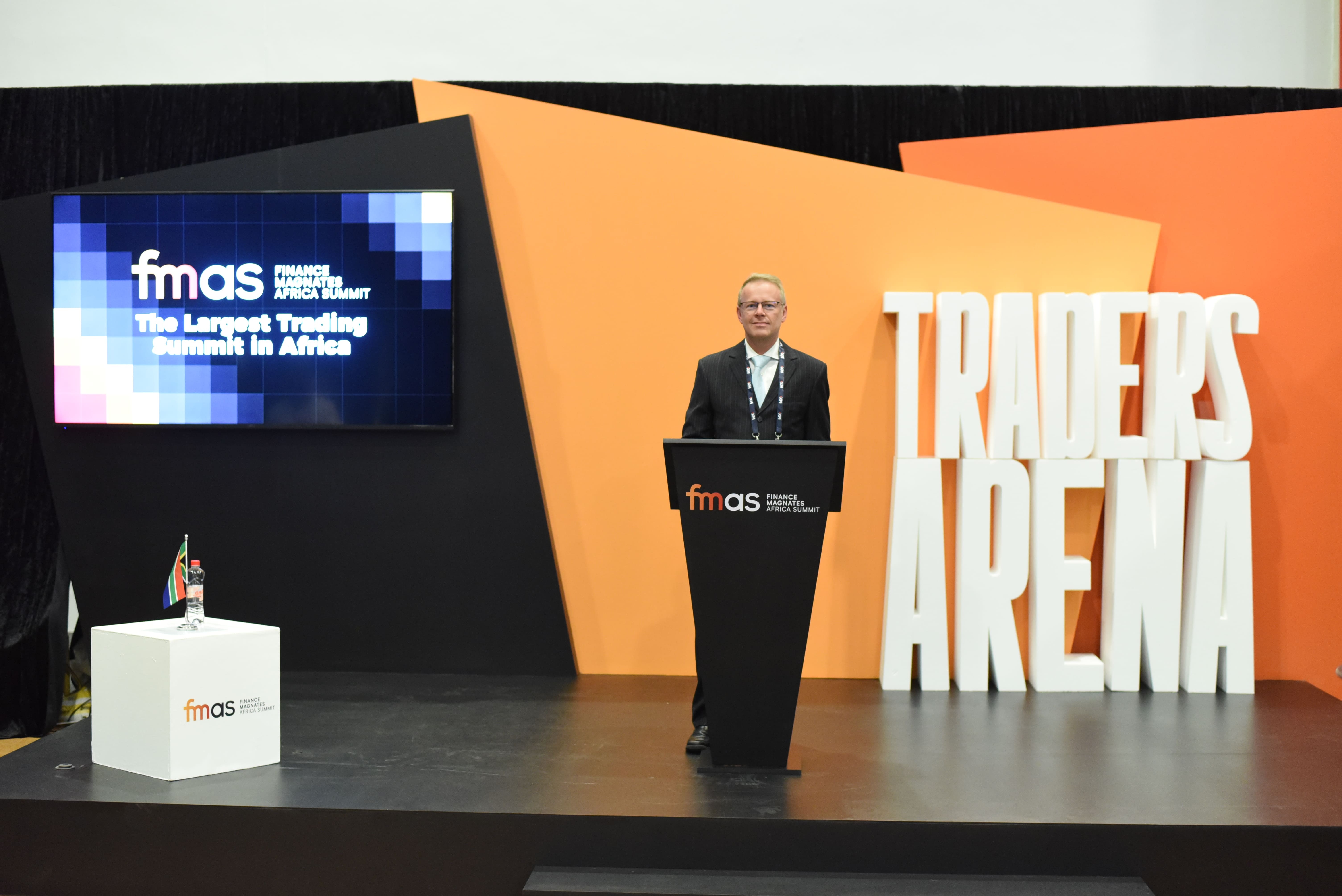 Pieter van Wyk at the Traders Arena stage, Finance Magnates Africa Summit 2026, CTICC, Cape Town.