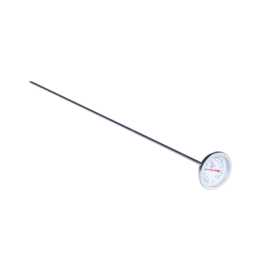 Long-stem, stainless steel probe provides accurate soil temperature.