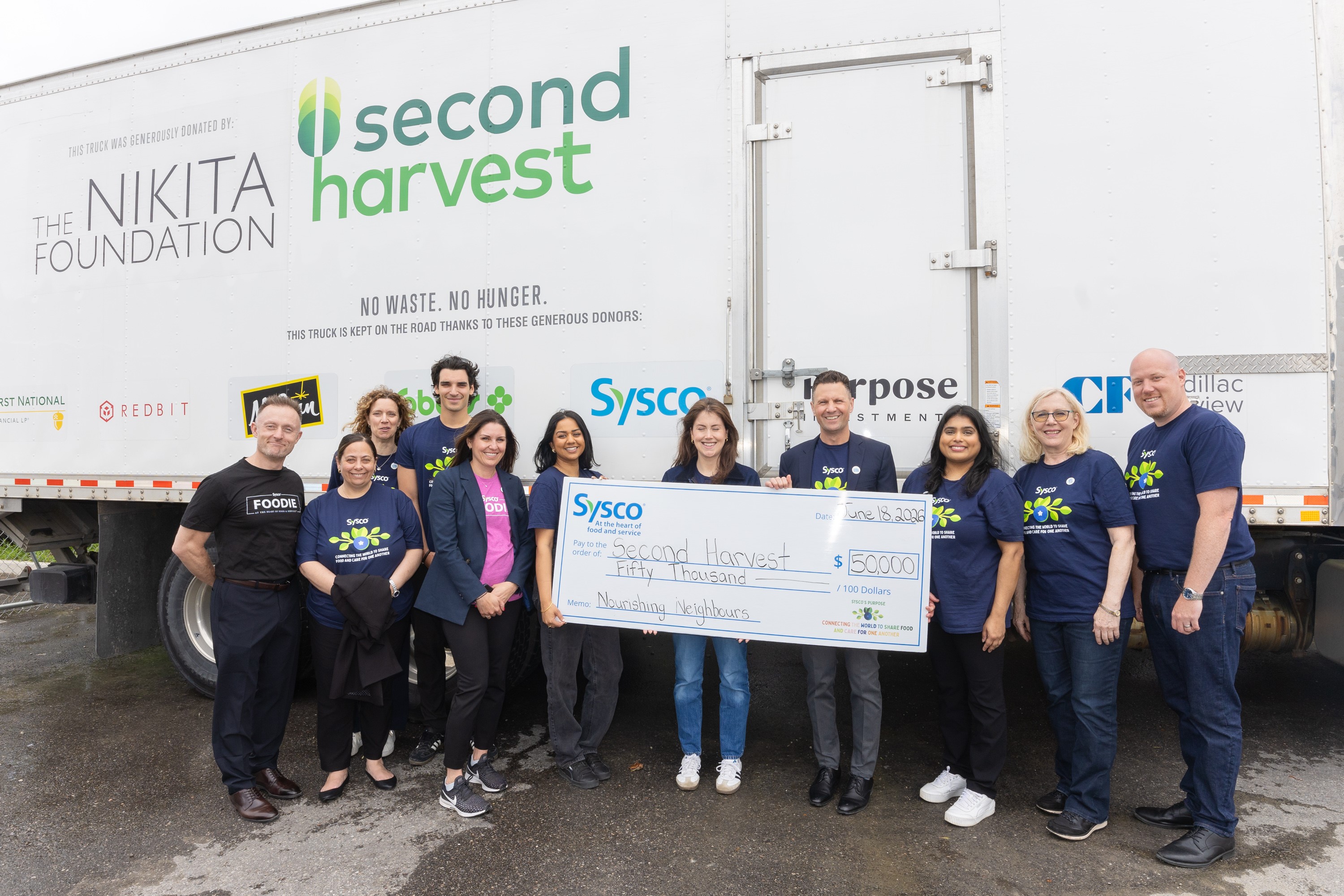 Sysco colleagues present a $50,000 donation to Second Harvest and celebrate 26-year partnership with the organization.