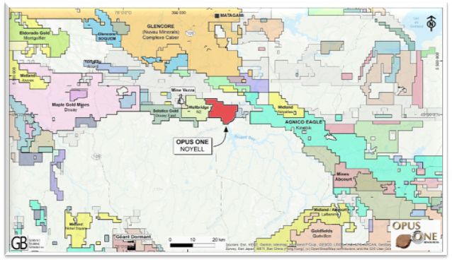 Noyell property geology and gold targets