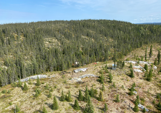 Drill hole CV22-077 targeting large outcrop at CV13 pegmatite cluster