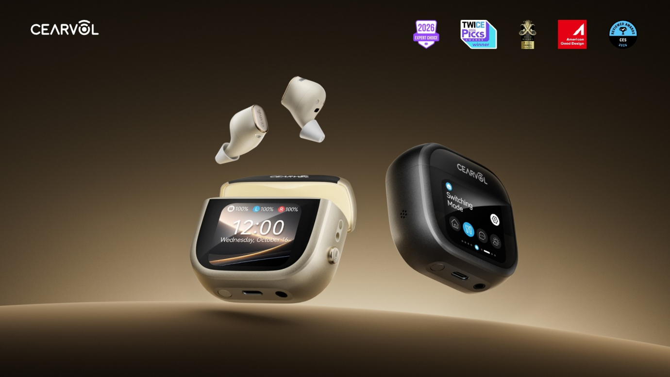 Cearvol Wave hearing aids with touchscreen charging case