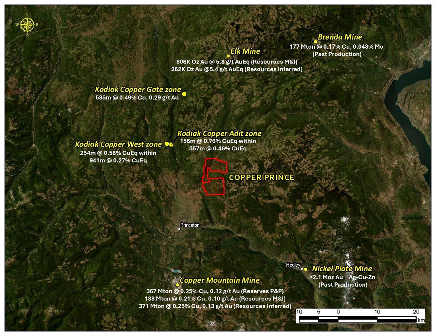 Location of the Copper Prince property showing the main deposits in the district.