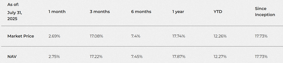 TGLR ETF Market Price and NAV as of 7/31/25