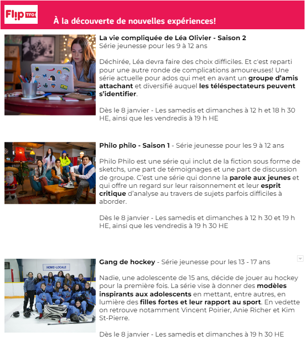 Programmes TFO pour les 9 à 12 ans.