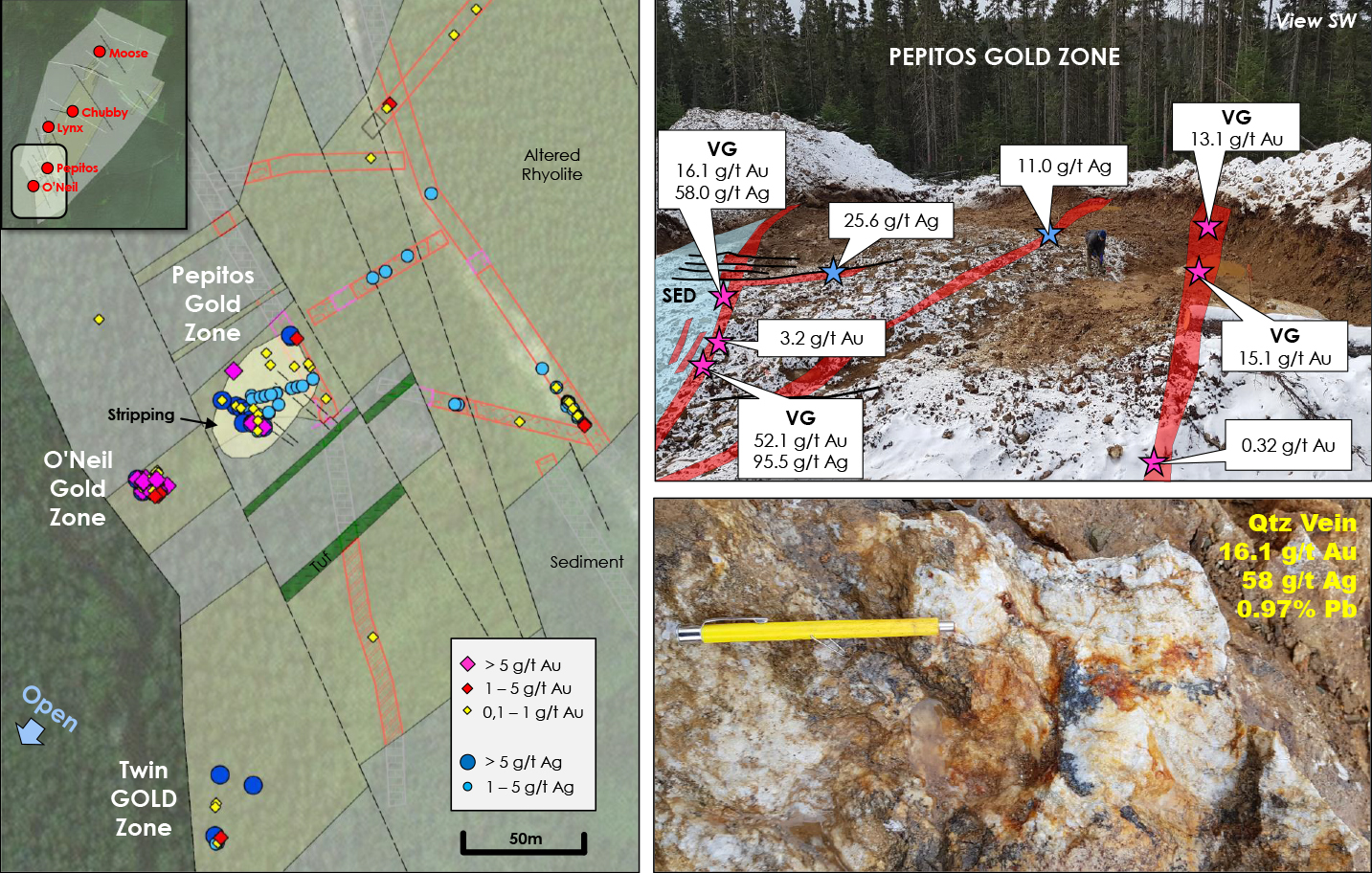 Figure 1: Pepitos Gold Zone Location and Highlights