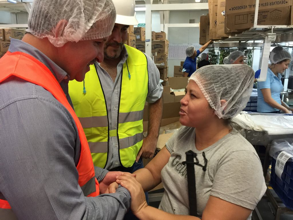 Blind female employee at Dinant's snacks factory at San Pedro Sula