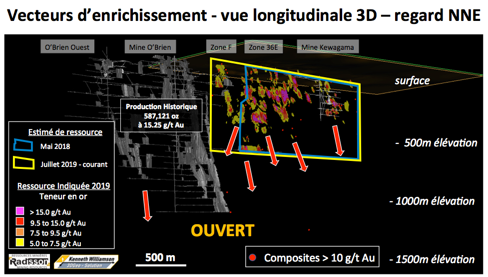 Vue longitudinale 3D - Projet aurifère O'Brien