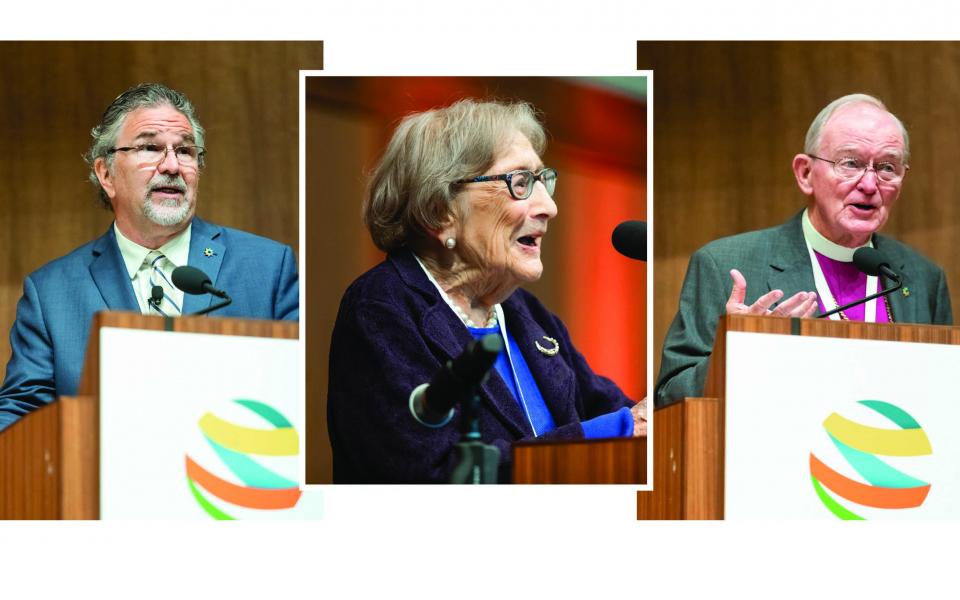 Left to right: The Rev. Victor H. Kazanjian Jr., Executive Director, URI; Rita Semel, First Global Chair, URI; and The Rt. Rev. William E. Swing, Founder and President of URI.