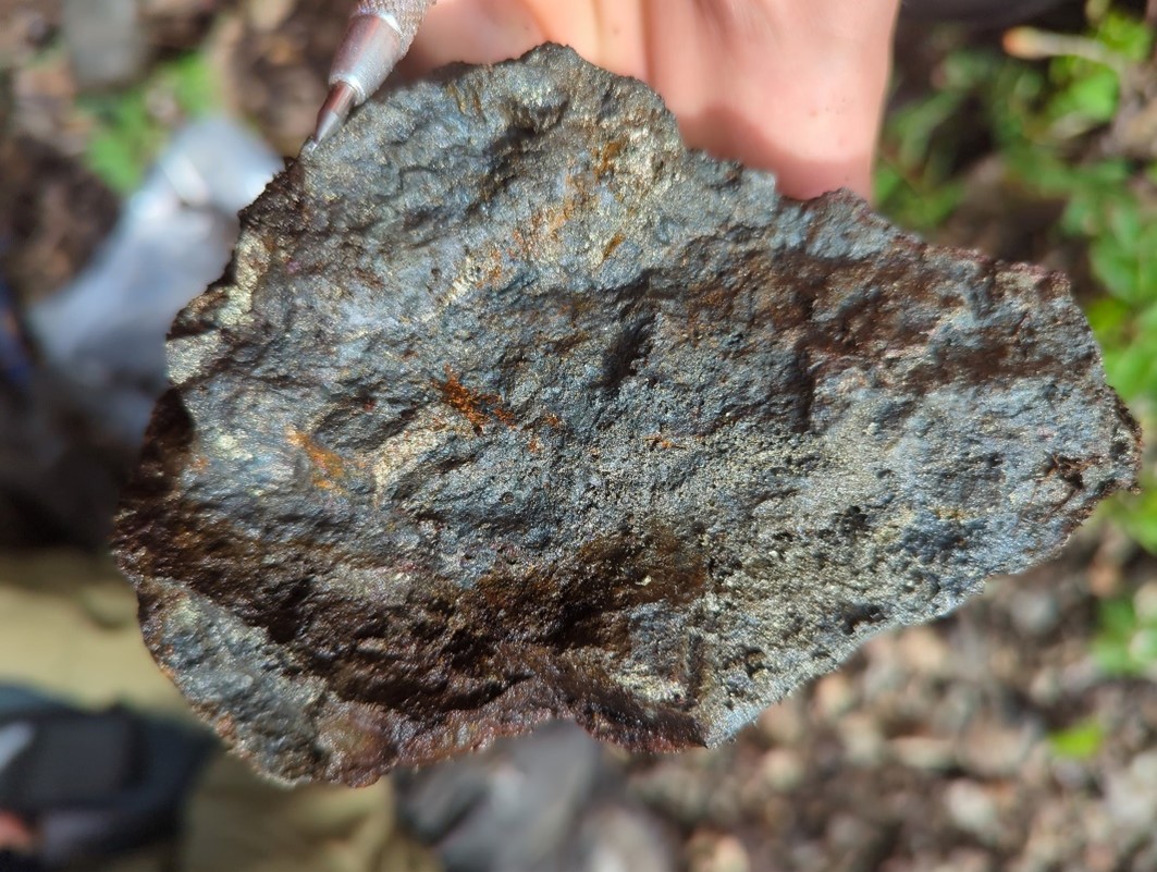 Chalcopyrite bearing basalt returning 9.3% Cu in newly discovered zone east of Jumbo showing 