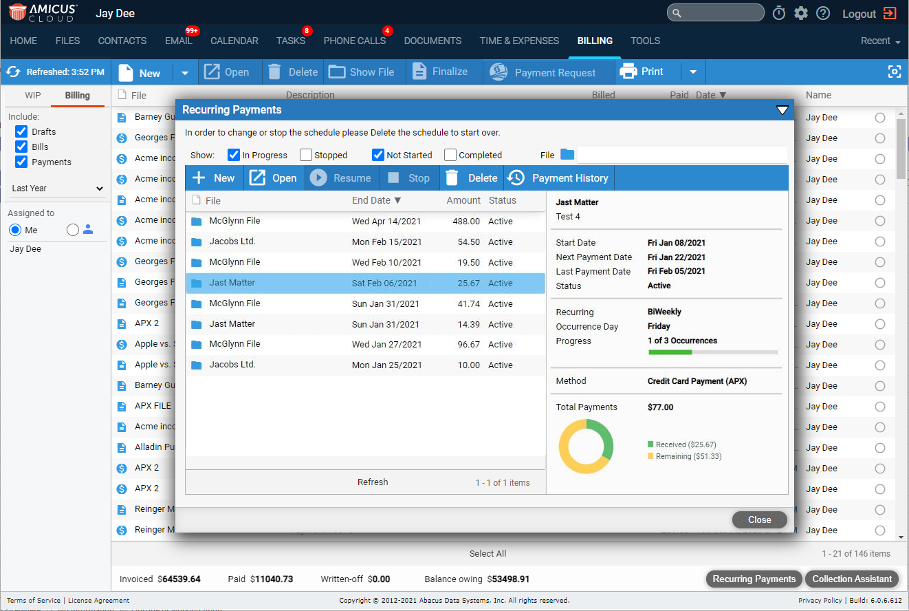 Amicus Cloud Recurring Payments Billing Module