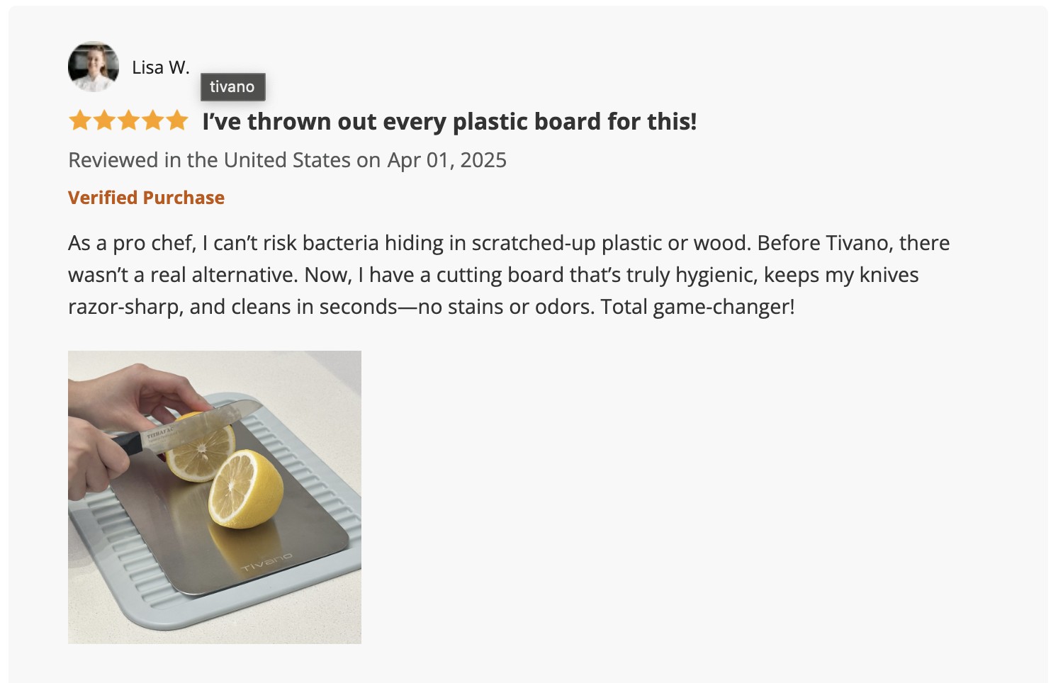 Tivano Cutting Boards Customer Testimonials 3