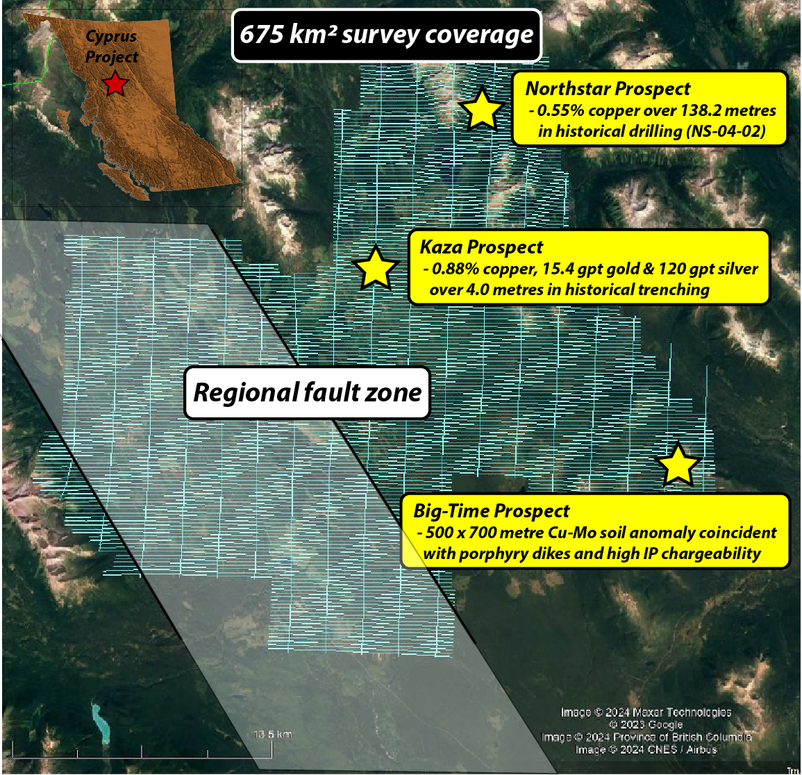 Figure 1 – Proposed ZTEM flight lines at Cyprus Project