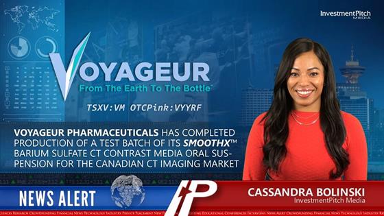Voyageur Pharmaceuticals has completed production of a test batch of its SmoothX™ barium sulfate CT contrast media oral suspension for the Canadian CT imaging market: Voyageur Pharmaceuticals has completed production of a test batch of its SmoothX™ barium sulfate CT contrast media oral suspension for the Canadian CT imaging market