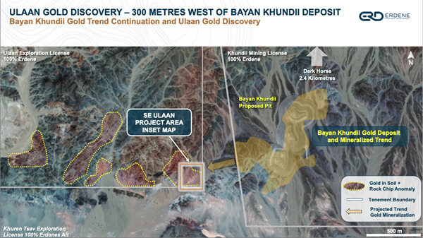 Ulaan Gold Discovery - 300 metres West of Bayan Khundii Deposit