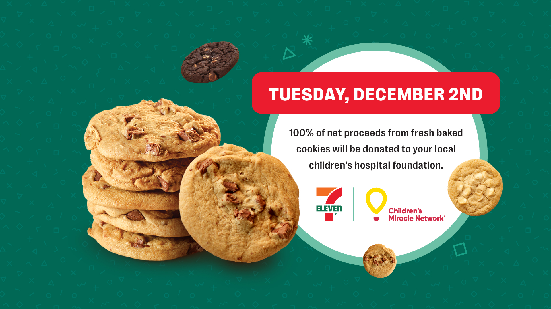 Stack of cookies for 7-Eleven Canada's 2025 Giving Tuesday campaign - cookie sale proceeds to be donated to local children's hospital foundations