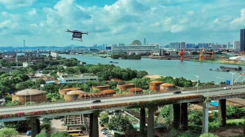 EHang 216 and EHang 216L transporting urgent supplies across the river